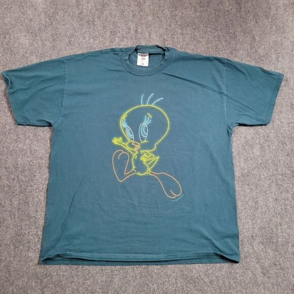 Vintage Tweety Bird T-Shirt‎ XL Neon 1997 90s Looney Tunes Made In USA